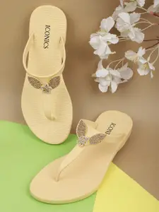 ICONICS Women Yellow & Brown Thong Flip-Flops