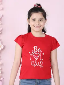 StyleStone Girls Red & White Printed T-shirt