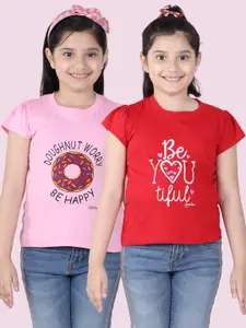 StyleStone Girls Pink & Red Pack Of 2 Printed T-shirts