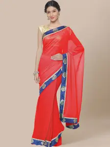 Chhabra 555 Red & Blue Floral Georgette Saree