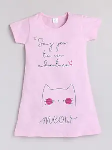 Todd N Teen Girls Pink Say Yes Meow Printed Pure Cotton Nightdress