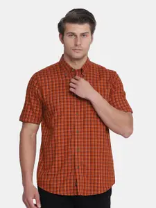 Blackberrys Men Orange India Slim Fit Checked Casual Shirt