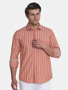 Blackberrys Men Orange India Slim Fit Striped Casual Shirt