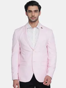 Blackberrys Men Pink Self Design Single-Breasted Slim-Fit Casual Blazer