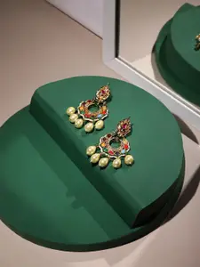 Ruby Raang Multicoloured Gold Plated Circular Drop Earrings
