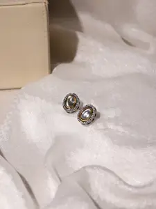 Ruby Raang Black Teardrop Kundan Shaped Studs Earrings