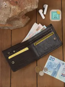 LOUIS STITCH Men Brown Zip Detail Leather Two Fold Wallet
