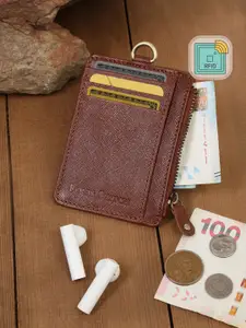 LOUIS STITCH Men Tan Zip Detail Leather Wallet Rfid Card Holder