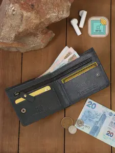 LOUIS STITCH Men Grey Zip Detail Leather Two Fold Wallet
