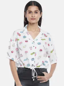 People Women Off White Printed Casual Shirt