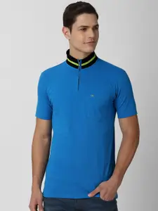 Peter England Casuals Men Blue High Neck Slim Fit T-shirt