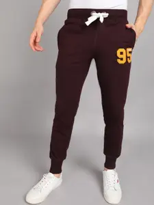 Alan Jones Men Burgundy Solid Cotton Slim-Fit Joggers