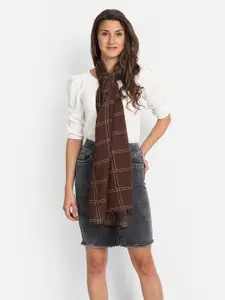 Wicked Stitch Women Brown Checked Scarf