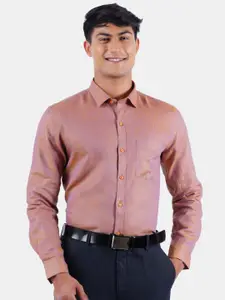 Ramraj Men Orange Linen Formal Shirt
