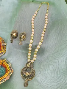 ANIKAS CREATION Women Gold Plated Pendant Pearl Chain Necklace With Drop Earring