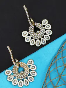 ANIKAS CREATION Gold Plated White Contemporary Drop Earrings