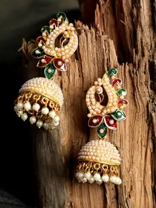 ANIKAS CREATION Gold Plated White Contemporary Jhumkas Earrings
