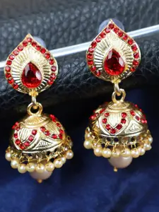 ANIKAS CREATION Gold Plated Red Contemporary Jhumkas Earrings
