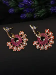 ANIKAS CREATION Gold Plated Pink Contemporary Drop Earrings