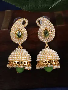 ANIKAS CREATION Gold Plated Green Contemporary Jhumkas Earrings