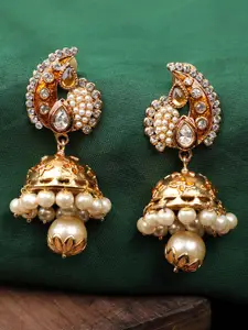 ANIKAS CREATION Gold Plated Brown Contemporary Jhumkas Earrings