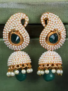 ANIKAS CREATION Gold Plated Green Contemporary Jhumkas Earrings