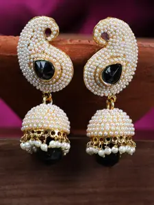 ANIKAS CREATION Gold Plated Black Contemporary Jhumkas Earrings