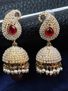 ANIKAS CREATION Gold Plated Red Contemporary Jhumkas Earrings