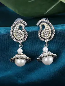 ANIKAS CREATION Silver-Plated Contemporary Jhumkas Earrings