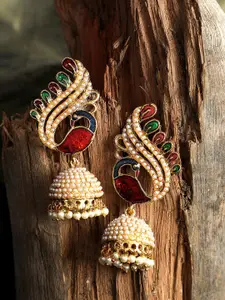 ANIKAS CREATION Gold Plated Multicoloured Contemporary Jhumkas Earrings