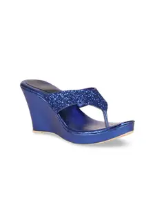 Misto Blue Embellished Wedge Heels