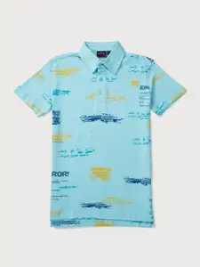 Gini and Jony Boys Blue Printed Polo Collar T-shirt