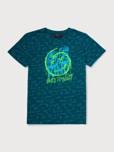 Gini and Jony Boys Green & Teal Printed T-shirt