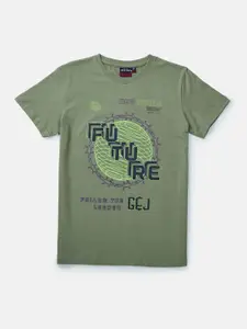 Gini and Jony Boys Olive Green Printed T-shirt