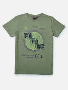Gini and Jony Boys Olive Green Printed T-shirt