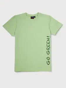Gini and Jony Boys Green Typography Printed T-shirt