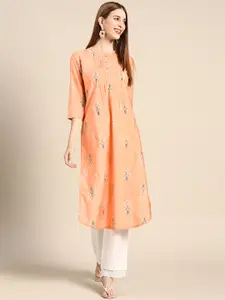 Anouk Women Peach-Coloured Floral Printed Kurta