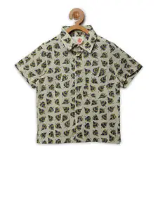 charkhee Boys Beige Comfort Floral Printed Casual Shirt