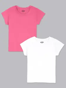 Kids Ville Girls Pink & White Set Of 2 T-shirt
