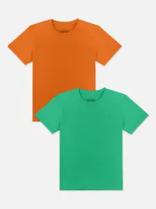 Kids Ville Boys Orange & Green Pack Of 2 Round-Neck T-shirt