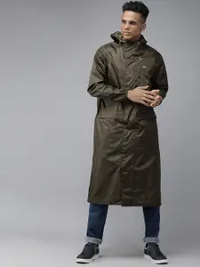 Wildcraft Men Olive Green Solid Hooded Waterproof Rain Jacket