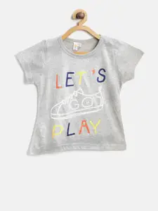 Kids On Board Girls Grey Typography Printed Pure Cotton T-shirt