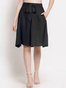 PATRORNA Women Plus Size Black Solid Knee-Length A-Line Skirt