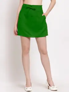 PATRORNA Women Plus Size Green Solid Mini Skirt