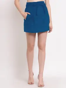 PATRORNA Women Plus Size Blue Solid Mini Skort