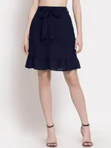 PATRORNA Women Plus Size Blue Solid Straight Knee-Length Skirt