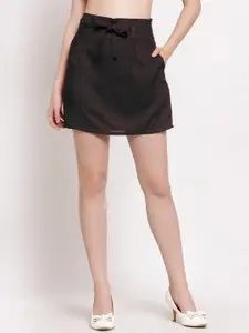 PATRORNA Women Plus Size Black Solid Skort Skirts