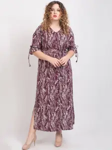 LastInch Burgundy Tropical Printed Maxi Dress