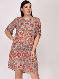 LastInch Multicoloured Ethnic Motifs A-Line Dress