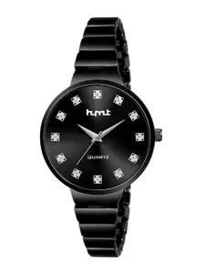 HYMT Women Black Embellished Dial & Stainless Steel Straps Analogue Watch HMTY-8011